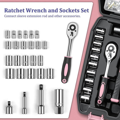 Home Tool Kit 281-PCs - General Basic Home Auto Repair Tool Kits - Complete Portable Hand Tool Sets for Women - Tool Box Set with Socket Wrench Set & Screwdriver Sets & Hex Key & Pliers