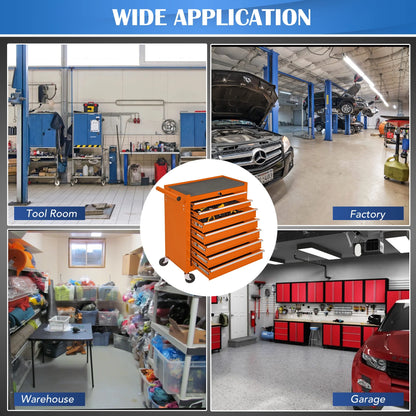 Tool Box, 7-Drawer Steel Rolling Tool Chest on Wheels for Workshop Garage, Orange