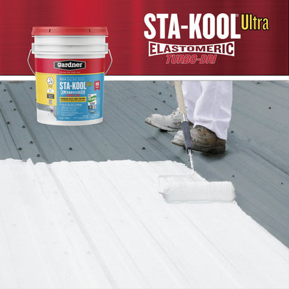 GARDNER STA-KOOL 15 YR Turbo-Dri Elastomeric Roof Coating - White, White, 5 Gallon