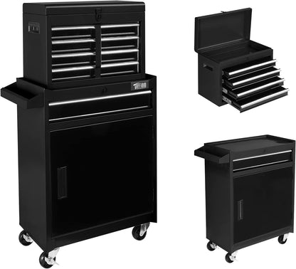 TUFFIOM 5-Drawer Rolling Tool Chest, Tool Storage Cabinet with Adjustable Shelf, Tool Organizer Box