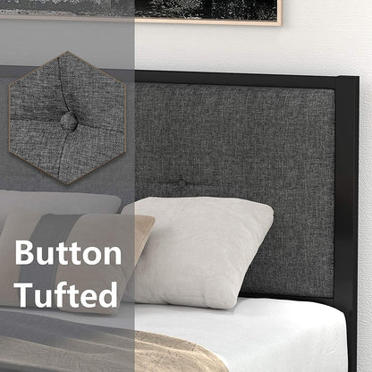 Allewie Twin Platform Bed with Upholstered Button Tufted Headboard with 11" Under-Bed Storage, Grey