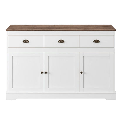Homfa Sideboard Storage Cabinet with 3 Drawers & 3 Doors, 53.54'' Wide Buffet Cabinet for Dining Room, White