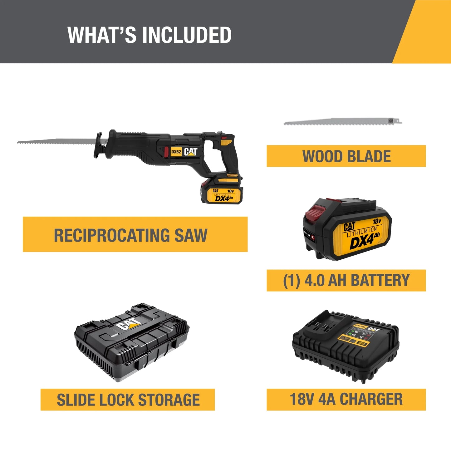 Caterpillar Cat DX52 18V Cordless Brushless Reciprocating Saw with 3000 SPM Variable Speed