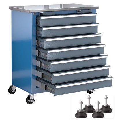 Rolling Tool Chest 5-Drawer Tool Cabinet with Stainless Steel Top Key Lock Heavy-Duty