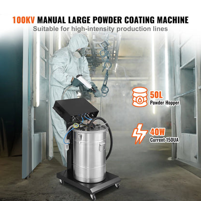 KFFKFF Powder Coating System, 40W Electrostatic Spray Spraying Gun Paint System With 50L Powder Hopper, 450g Per Minute Powder Coating Machine with Spray Gun and Trolley Base