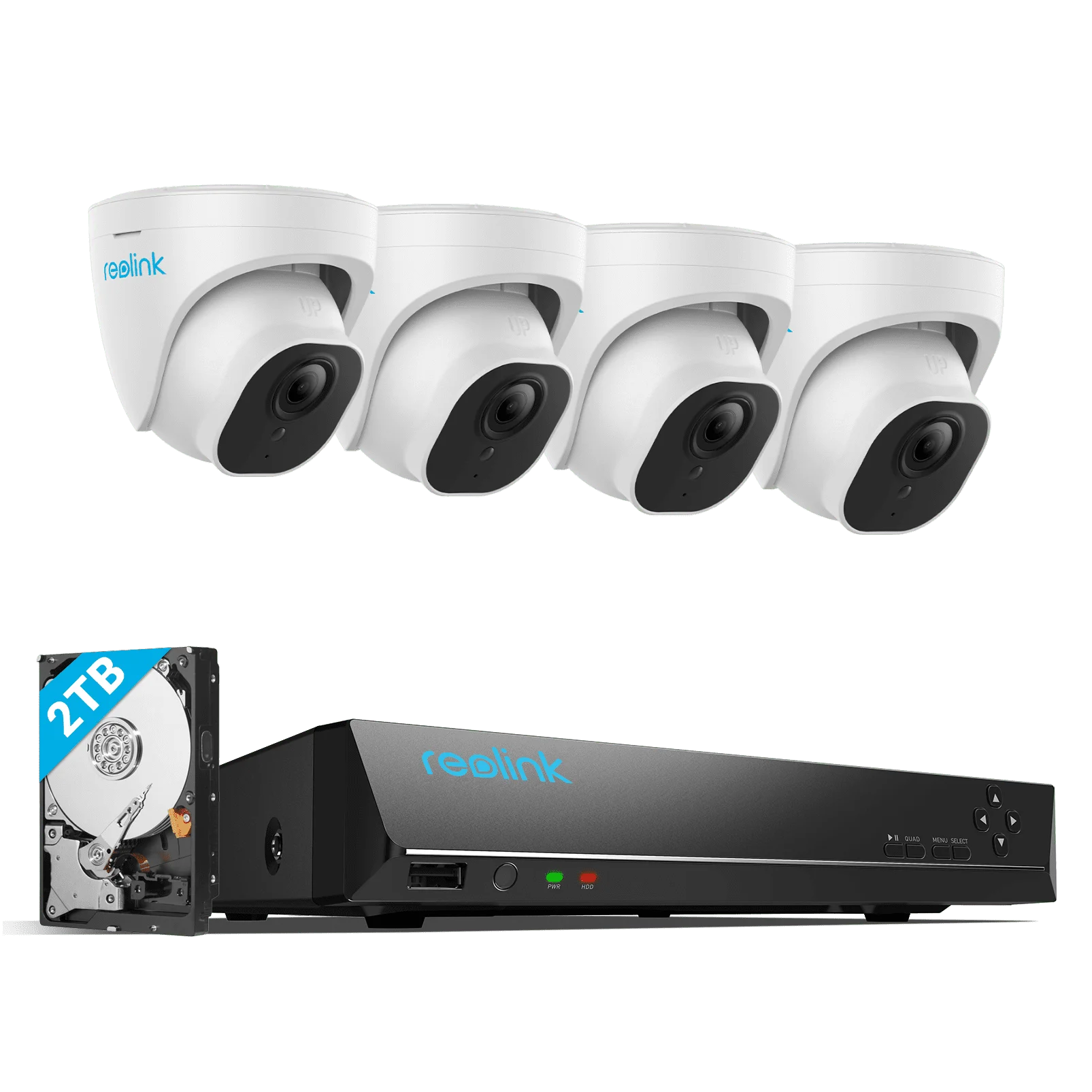 Reolink 8CH 5MP Outdoor PoE Security Camera System,4pcs Wired Surveillance Camera 2TB HDD 24/7 Recording Remote Access,RLK8-520D4