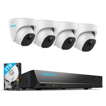Reolink 8CH 5MP Outdoor PoE Security Camera System,4pcs Wired Surveillance Camera 2TB HDD 24/7 Recording Remote Access,RLK8-520D4