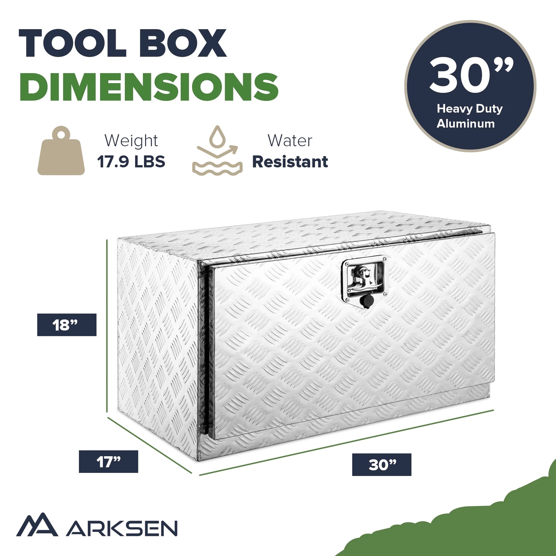 ARKSEN 30" Aluminum Truck Underbody ToolBox w/T-Handle Latch Durable Pickup Trailer Storage Organizer Tool Box Key Lock, Silver