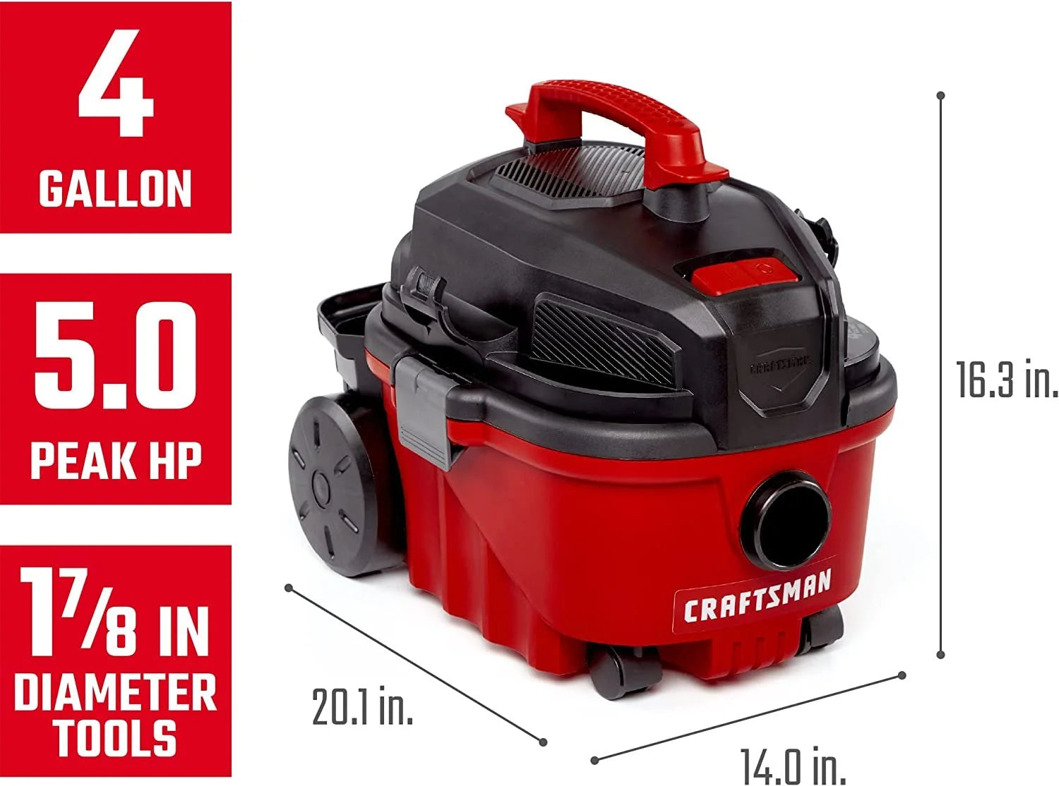 Craftsman 2027722 4 gal 120V 5 HP Corded Wet & Dry Vacuum, Black & Red