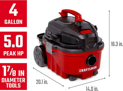 Craftsman 2027722 4 gal 120V 5 HP Corded Wet & Dry Vacuum, Black & Red