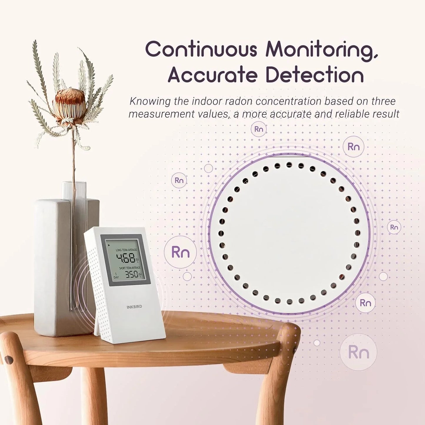 Inkird Home Radon Detector, Portable Radon Meter, Short-Term and Long-Term Accurate Monitoring 2-Year Battery,White
