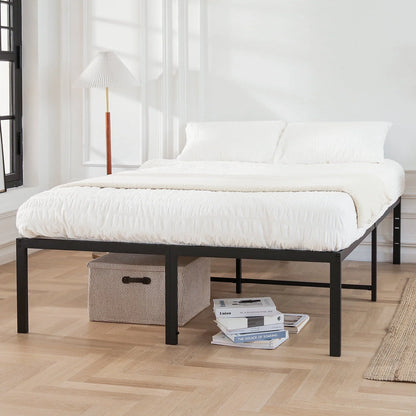 Lusimo Queen Bed Frame Heavy Duty Anti-Slip Support Metal Platform Bed Frame Queen Size with 16" Large Under Bed Storage Space Easy Lock Assembly