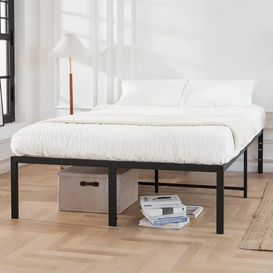 Lusimo Queen Bed Frame Heavy Duty Anti-Slip Support Metal Platform Bed Frame Queen Size with 16" Large Under Bed Storage Space Easy Lock Assembly