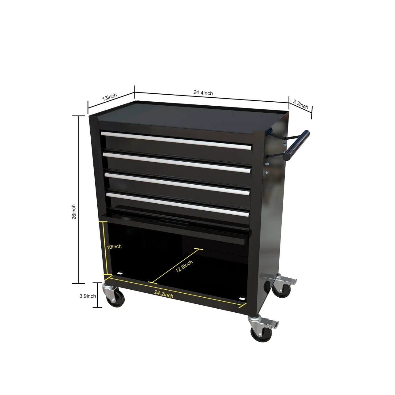 4 Drawers Rolling Tool Chest, High Capacity Tool Box with Tool Sets, Tool Chest with Lockable System and Wheels, Utility Tool Storage Cart for Workshop Mechanics Garage (Black)