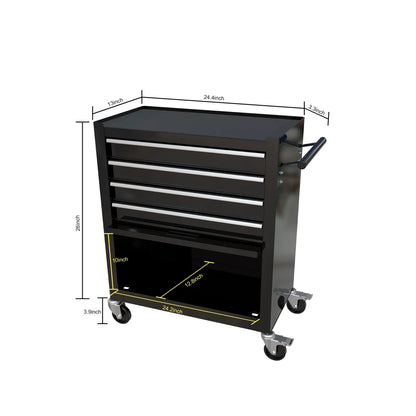 4 Drawers Rolling Tool Chest, High Capacity Tool Box with Tool Sets, Tool Chest with Lockable System and Wheels, Utility Tool Storage Cart for Workshop Mechanics Garage (Black)