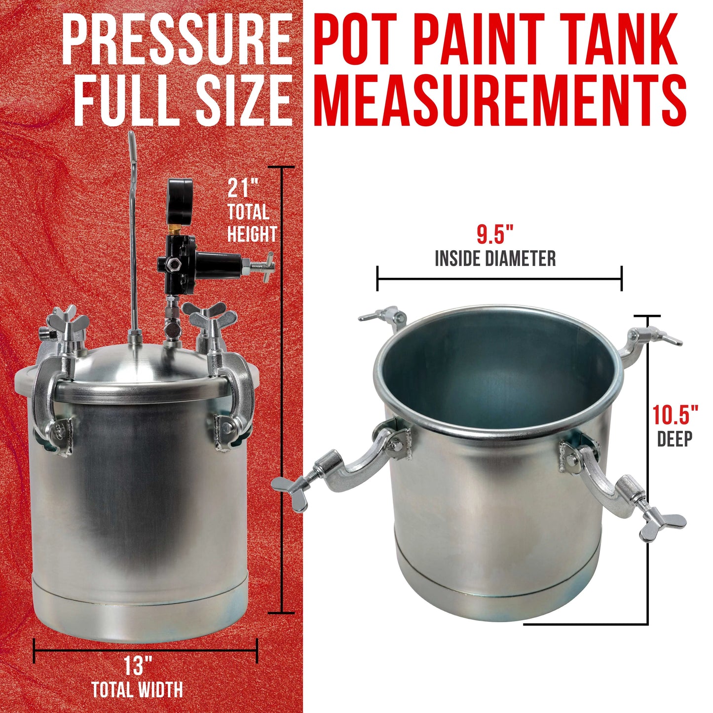 TCP Global Pressure Tank Paint Spray Gun with 1.5 Mm Nozzle 2-1/2 Gal. Pressure Pot & Spray Gun with Hoses