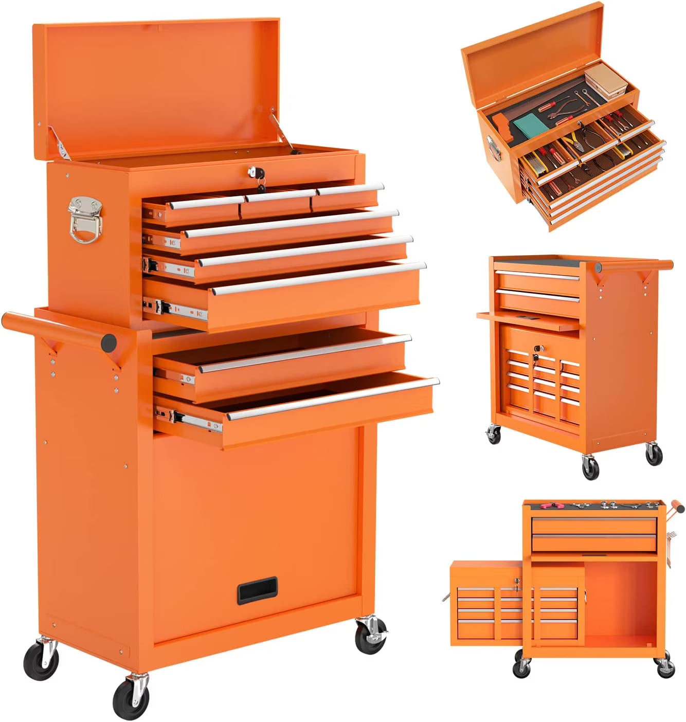 Odaof 8-Drawer Rolling Tool Chest on Wheels with Drawers Locking Toolbox Organizer for Mechanics Garage Workshop Blue