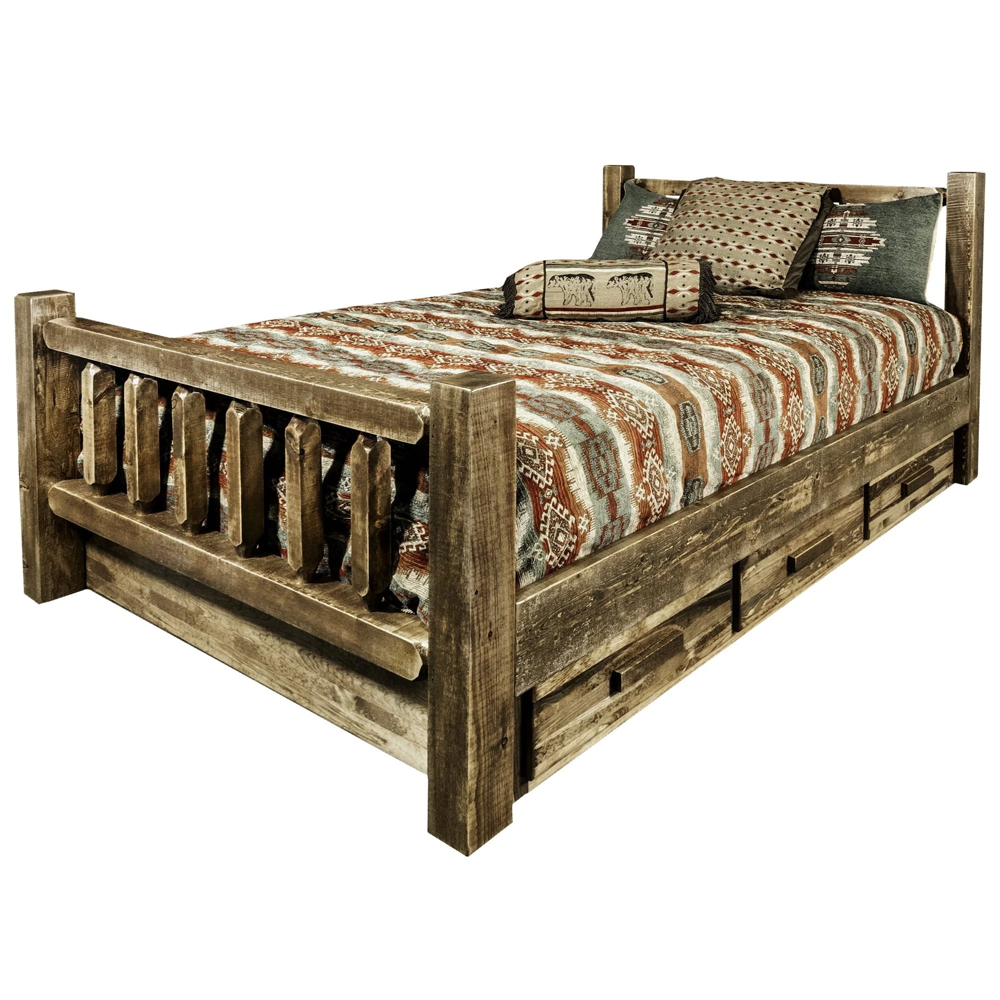 Homestead Collection California King Bed w/Storage, Stain & Lacquer Finish