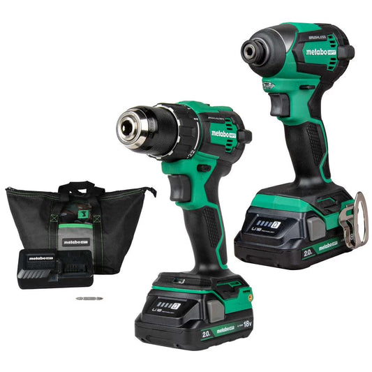 Metabo HPT 18V MultiVolt Cordless Brushless Driver Drill & Impact Driver Combo Kit, Includes 2 Lithium-Ion Batteries, Case and Charger, KC18DEXQB