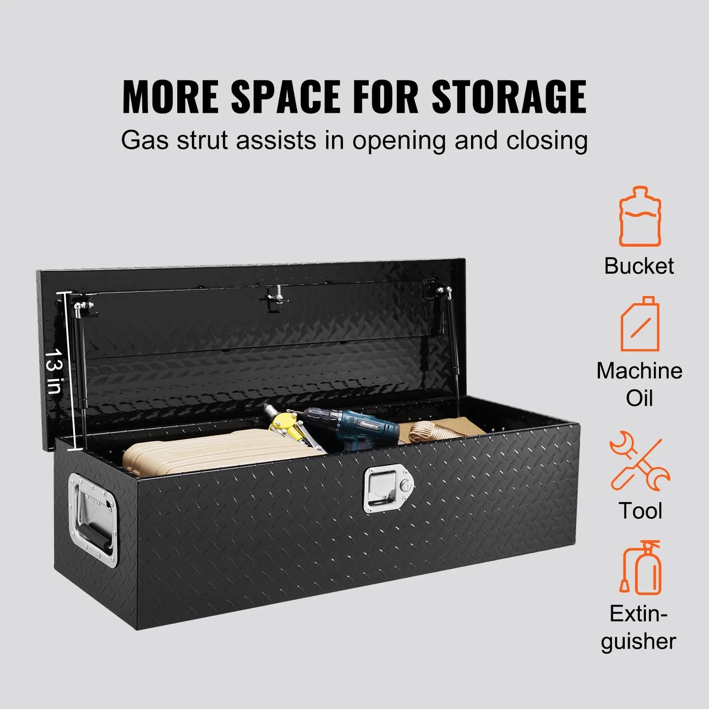 VEVOR Heavy Duty Aluminum Truck Bed Tool Box, Diamond Plate Tool Box with Side Handle and Lock Keys,Storage Tool Box Chest Box Organizer for Pickup,Truck Bed, RV, Trailer,39"x13"x10",Black