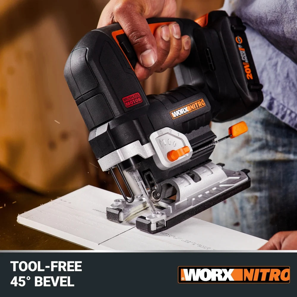 Worx Nitro WX542L 20V Power Share Cordless Jigsaw with Brushless Motor (Battery & Charger Included)