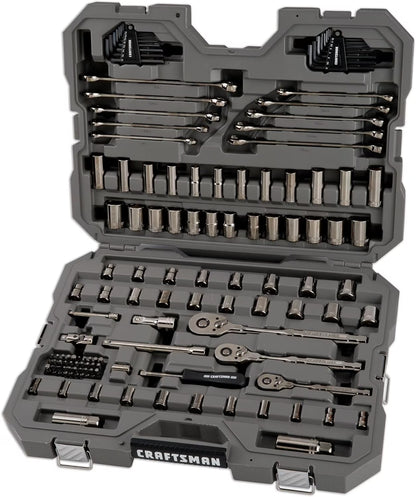 180-Tooth Ratchet Mechanic Tool Set with Gunmetal , 121-Piece Standard SAE/Metric Socket Set Includes Hard
