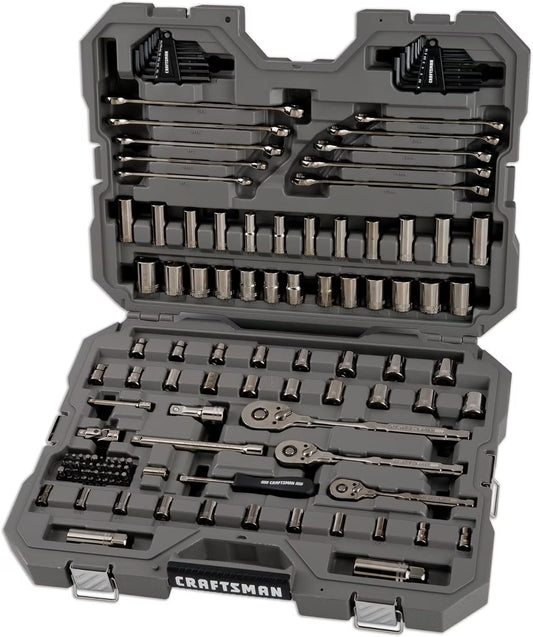 180-Tooth Ratchet Mechanic Tool Set with Gunmetal , 121-Piece Standard SAE/Metric Socket Set Includes Hard