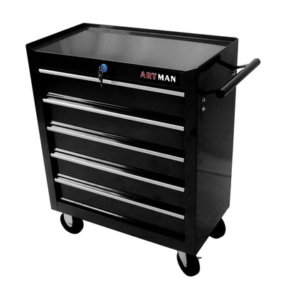 Witaxima 5-Drawer Tool Chest with Wheels & Lock, 24.25x12.99x29.33in Black Metal Tool Storage Cabinet for Garage Workshop, Heavy-Duty Rolling Tool Cart
