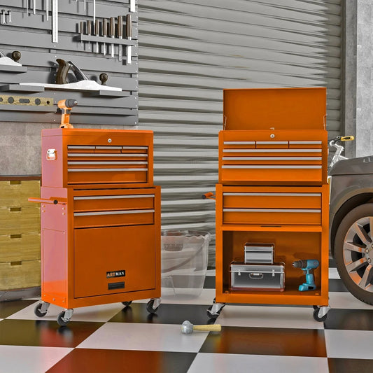 8-Drawer Rolling Tool Chest with Wheels, Removable Tool Box with Locking System, Tool Box Organizer with Hooks, Large Capacity Garage Storage Cabinet for Warehouse, Garage, Repair Shop, Orange