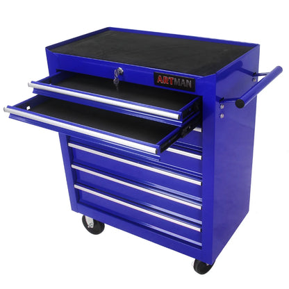 7-Drawer Rolling Tool Chest with Wheels, Metal Tool Cart Storage Cabinet with Lock, Tool Box Storage Organizer for Garage, Warehouse, Workshop, Repair Shop, Blue