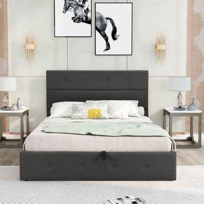Euroco Queen Size Platform Bed with Underneath Storage, Upholstered, Gray