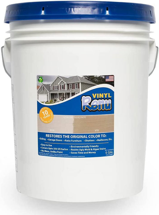 Vinyl Renu Premium Color Restorer Restores Original Color and Beauty to Vinyl, Aluminum, Hardie Boards Works Great on all Doors & Faded Surfaces Rejuvenates Plastics & Metals Lasts 10+Years 5G Pail