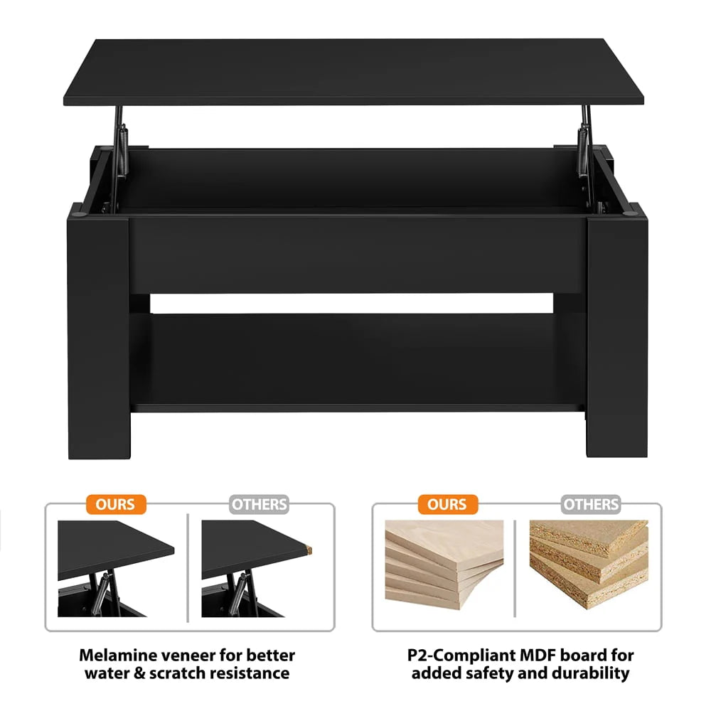 SmileMart Modern Lift Top Coffee Table with Hidden Compartment & Storage, Black