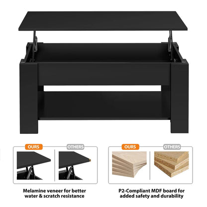 SmileMart Modern Lift Top Coffee Table with Hidden Compartment & Storage, Black