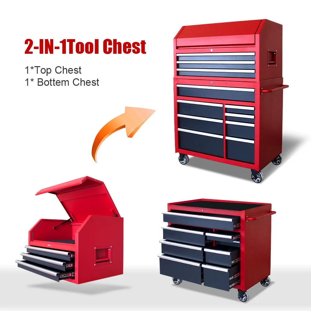 HPDAVV 41inch 11-drawer Tool Chest and Cabinet, Heavy Duty 11-Drawer Tool Chest Combo Rolling Cabinet with Locking System, 41 in. W x 24.5 in. D