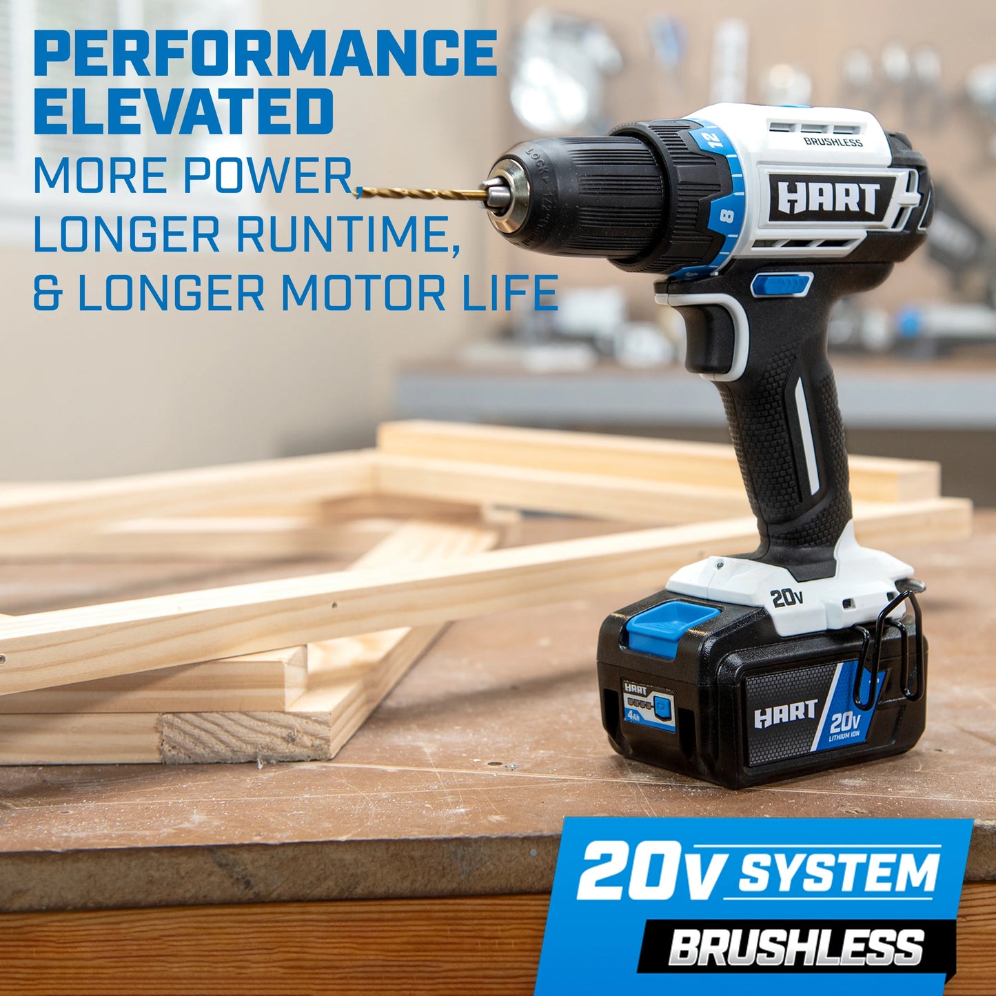 HART 20-Volt Cordless Brushless 1/2-inch Drill/Driver Kit and 10-inch Storage Bag (1) 2Ah Lithium-Ion Battery