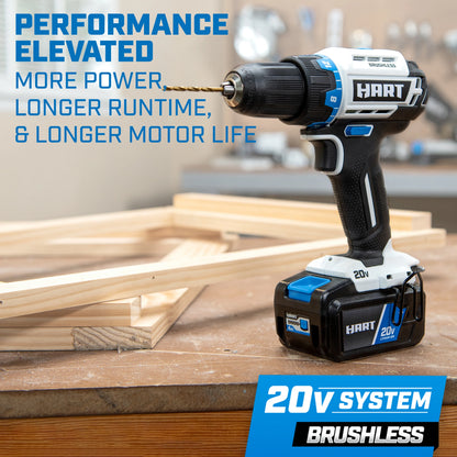 HART 20-Volt Cordless Brushless 1/2-inch Drill/Driver Kit and 10-inch Storage Bag (1) 2Ah Lithium-Ion Battery