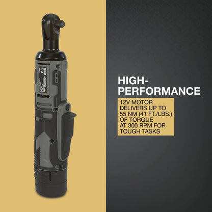 Klutch 3/8in. Ratchet Wrench Kit, 12V, Cordless, Lightweight, Ergonomic, 2.0Ah