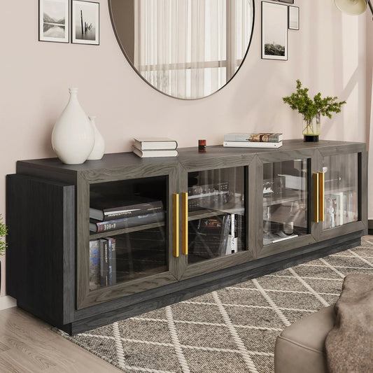 BELLEZE 70" TV Stand for TVs up to 75", Modern TV Stand & Entertainment Center with Shelves, Wood Storage Cabinet for Living Room or Bedroom - Brixston (Brown)