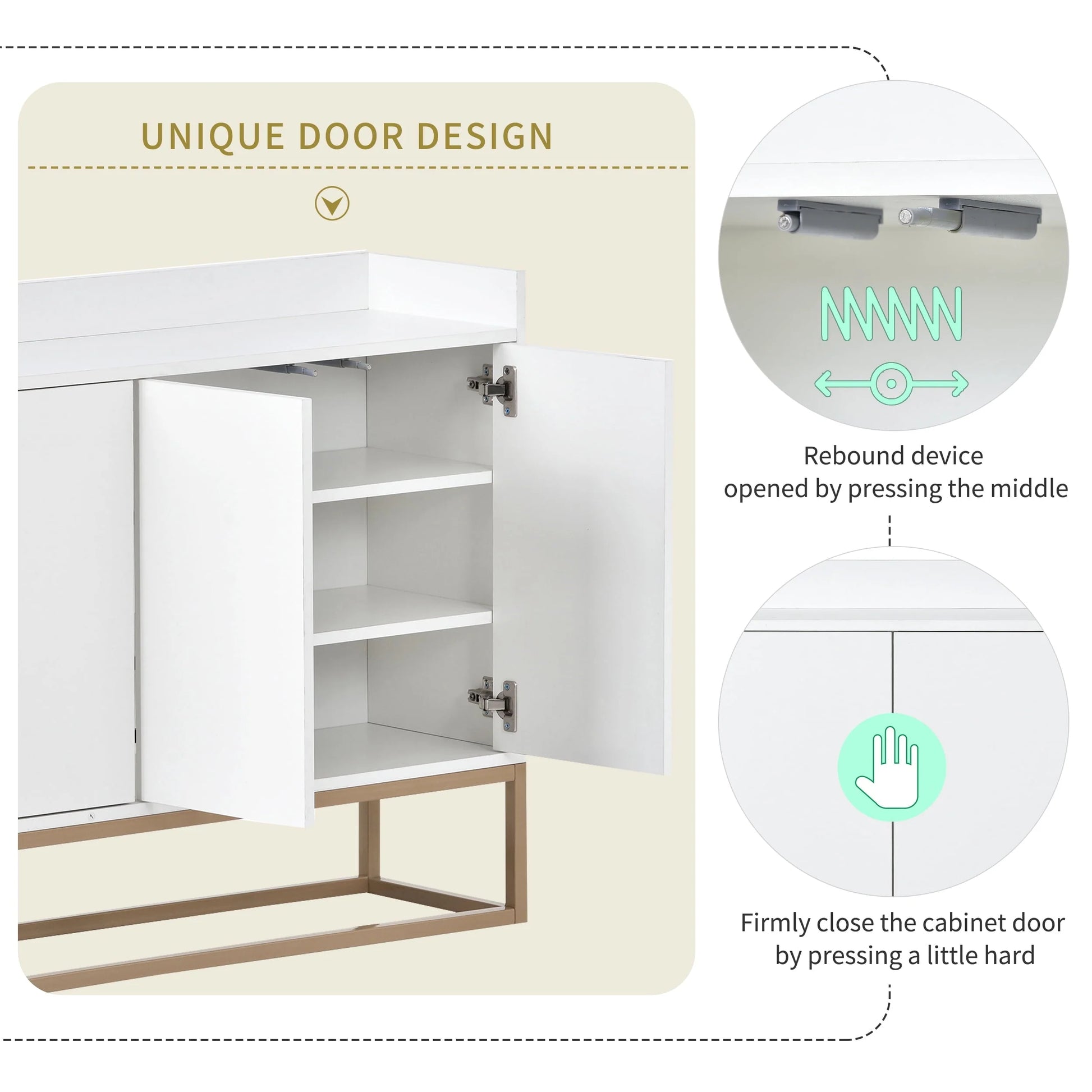 Storage Cabinet, Farmhouse Buffet Sideboard, Buffet Cabinet, Storage Cabinet with 4 Rattan Doors and Adjustable Shelves, Heavy Duty Cabinet Furniture for Living Room Kitchen Dining Room, White