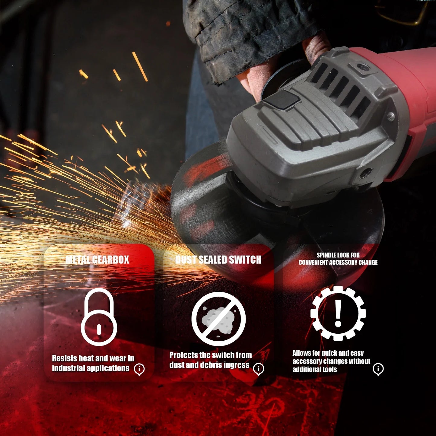 PROMAKER 9 inch Angle grinder, 17.2 AMP 6300 RPM, Heavy Duty Angle Grinder with two (2) extra Carbon brushes . Electric metal grinder tool with Soft Start Technology PRO-ES2009