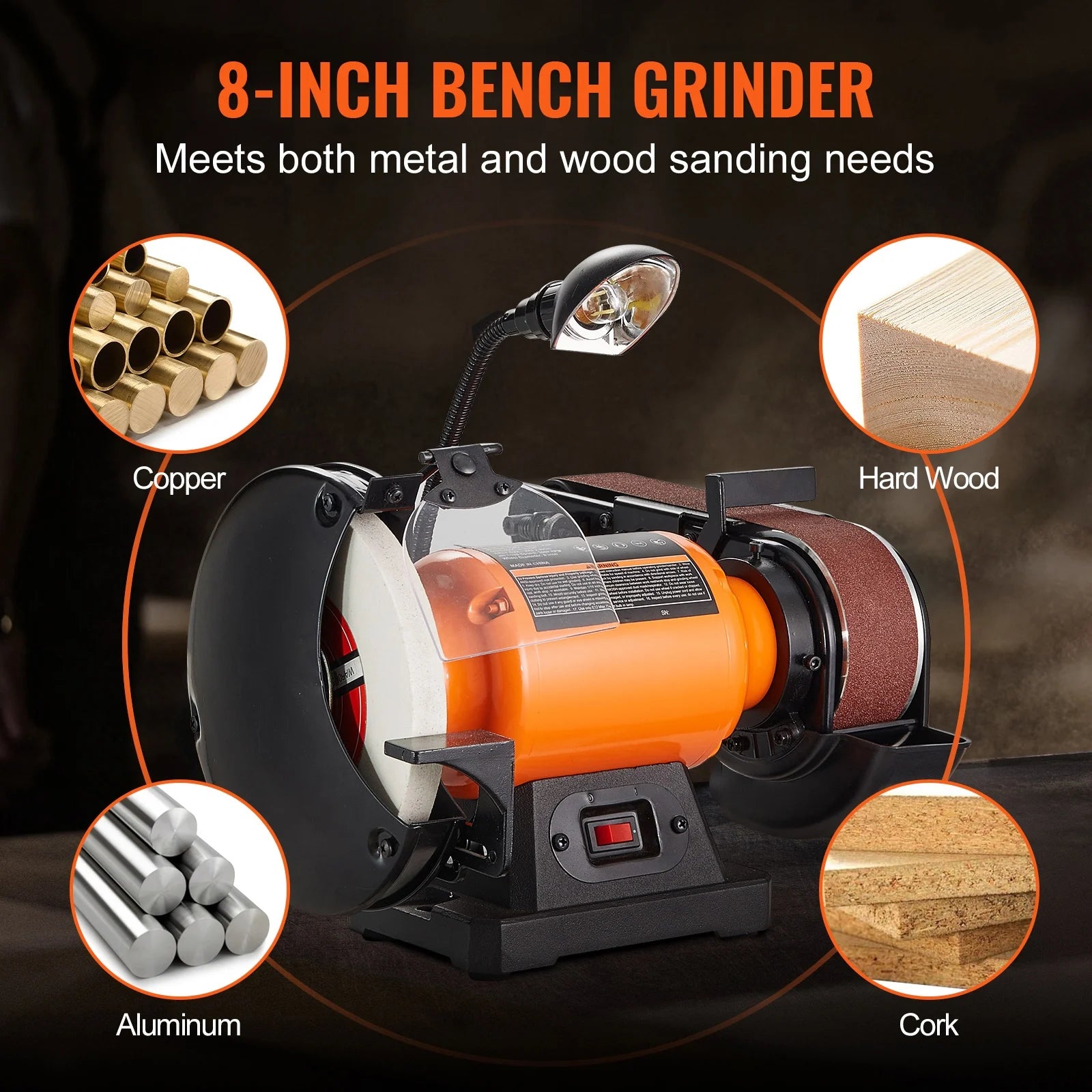 KFFKFF 8" Bench Grinder & 2x28" Belt Sander Combination, Equipped with 2.5A Induction Motor for Metal Sharpening and Grinding
