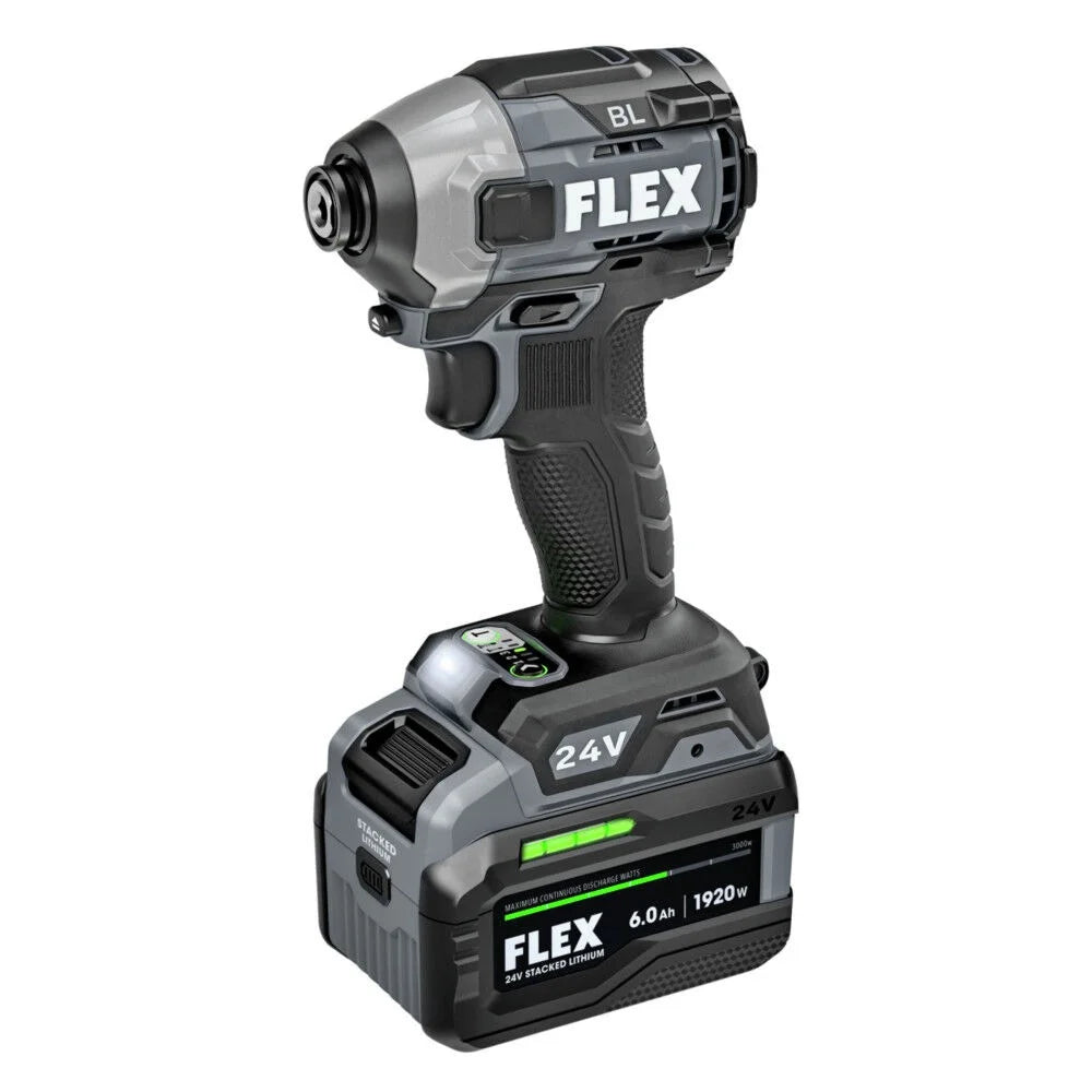 Flex 1/4"" Quick Eject Hex Impact Driver Kit w/Multi Mode Stacked Lithium Batte