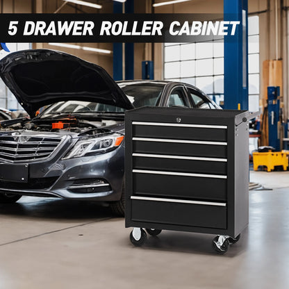 Tool Chest on Wheels, 5-Drawer Rolling Tool Box with Workbench Top, Multifunctional Tool Storage Organizer for Garage, Warehouse, Workshop
