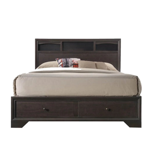 87" X 79" X 48" Espresso Rubber Wood King Bed With Storage