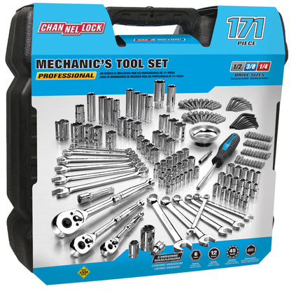 CHANNELLOCK 39053 171pc Mechanic's Tool Set, Includes Standard SAE and Metric Sizes, Chrome/Nickel Finish