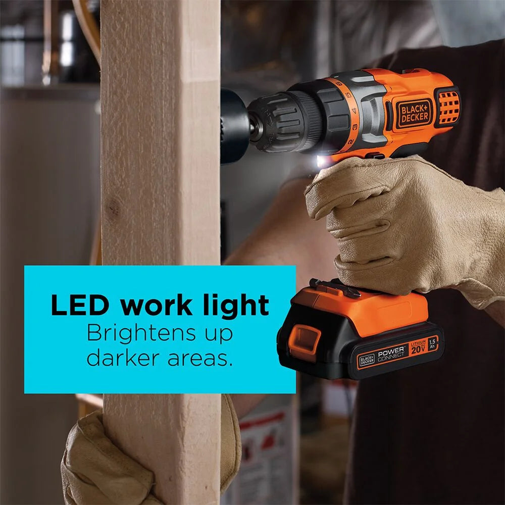 BLACK+DECKER 20V Cordless Drill/Driver, Lithium Ion Battery and Charger Included