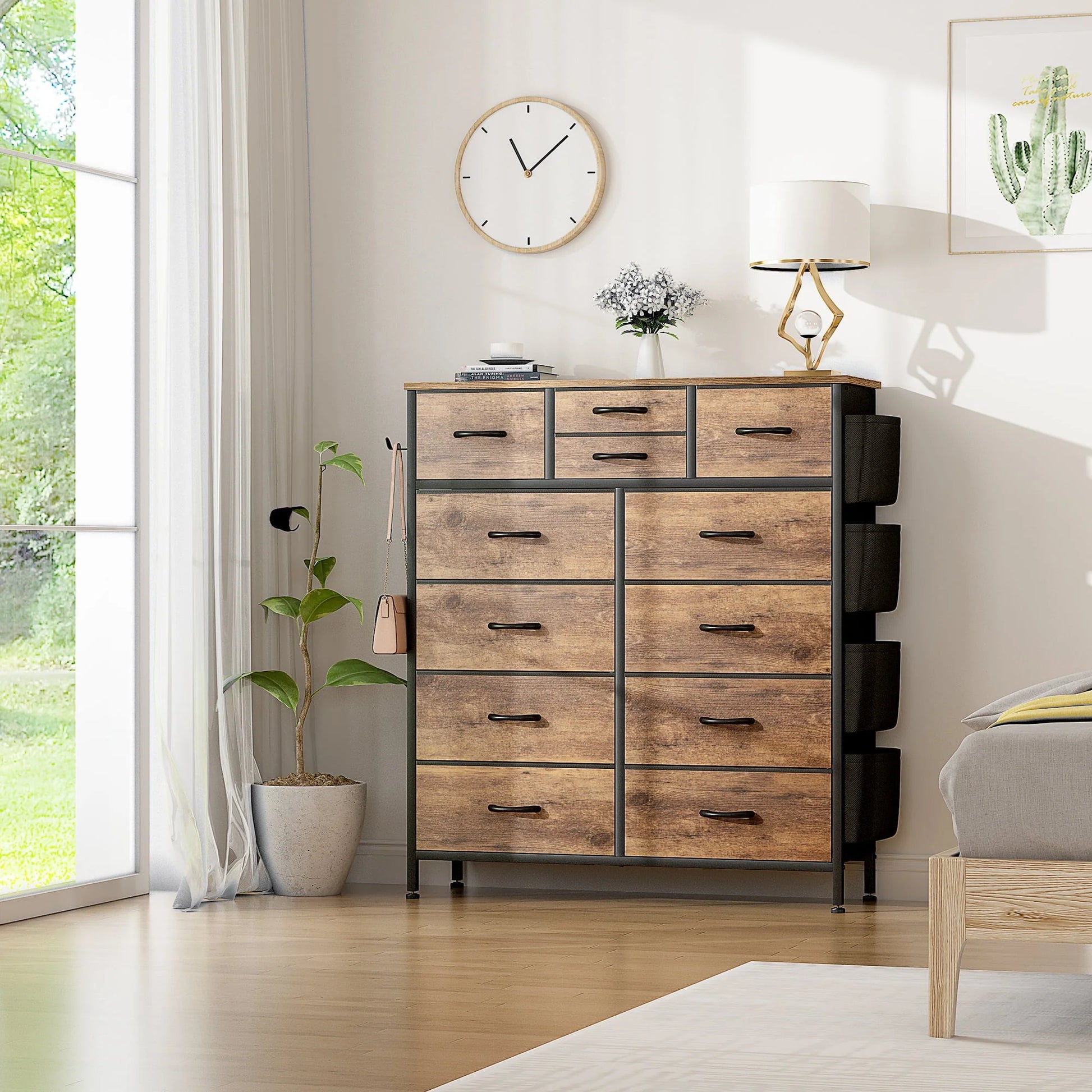 GIKPAL Dresser for Bedroom with 12 Drawer Tall Dresser Chest of Drawers Fabric Dressers Storage for Closet Living Room Hallway, Rustic Brown
