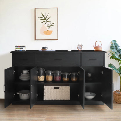 VEIKOUS Sideboard Buffet Cabinet Kitchen Cupboard Storage Cabinet with 3 Drawers and 4 Doors, Black