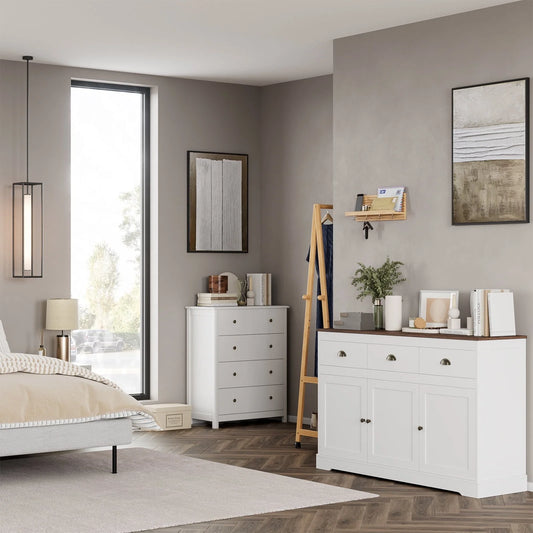 Homfa Sideboard Storage Cabinet with 3 Drawers & 3 Doors, 53.54'' Wide Buffet Cabinet for Dining Room, White